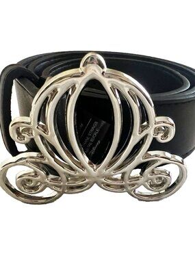Buckle-Down x Disney Black Vegan Leather Belt Silver Cinderella Carriage Size S